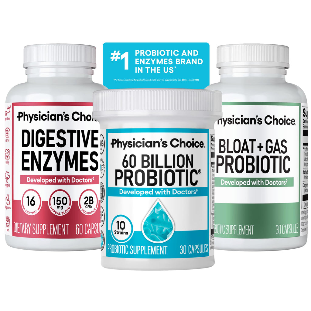 Physician's CHOICE Gut Guardian Bundle: Advanced Bloating & Digestion Support with 60 Billion Probiotic, Digestive Enzymes & Bloat + Gas Probiotic - Daily Gut Health Support for Women and Men