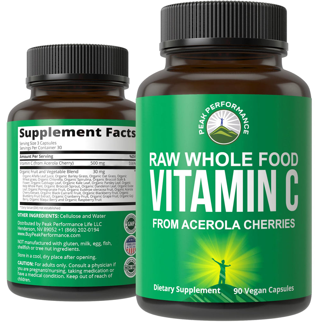 Peak Performance Raw Whole Food Vitamin C Capsules from Acerola Cherry