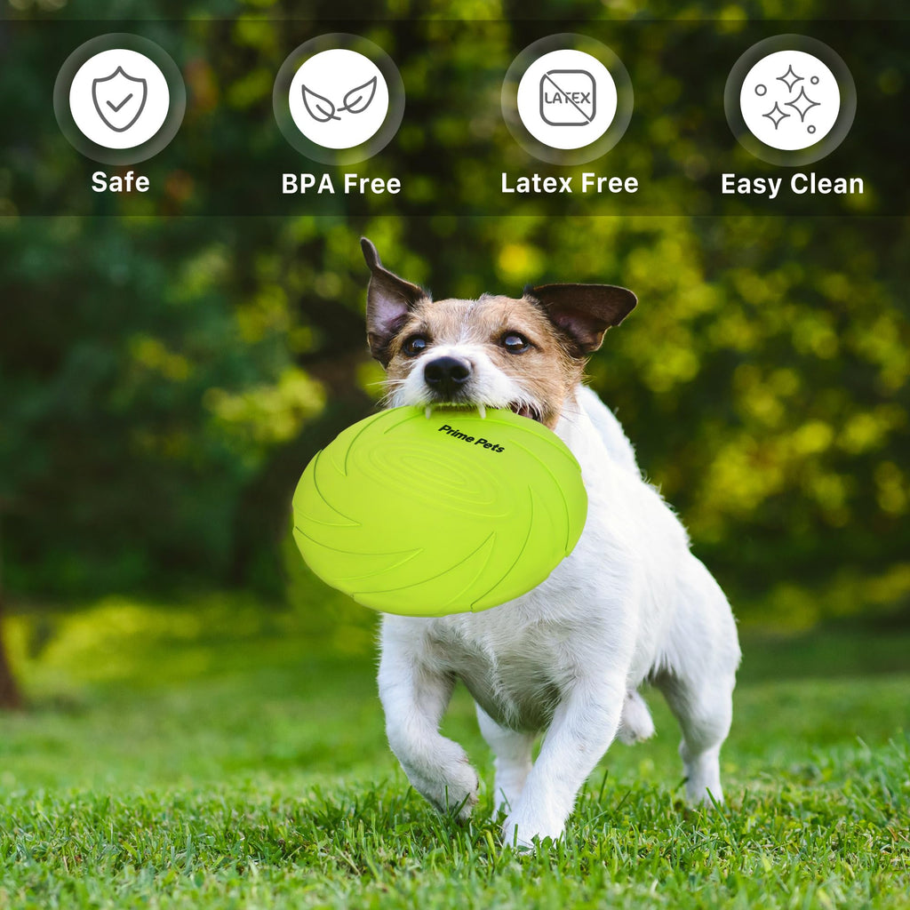 PrimePets Dog Flying Disc, 2 Pack, 7 Inch, Durable Dog Toys, Natural Rubber Floating Flying Saucer for Water Pool Beach, Orange and Green