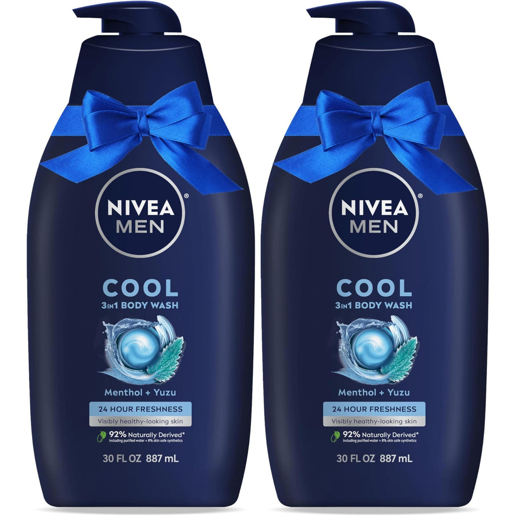 Buy now NIVEA MEN Cool Body Wash, Icy Menthol and Yuzu Scent, 3-in-1 Men's Body Wash, Face and Hair, Paraben Free, pH-Skin Friendly, 16.9 Fl Oz Bottle, Pack of 3 at indiglob india