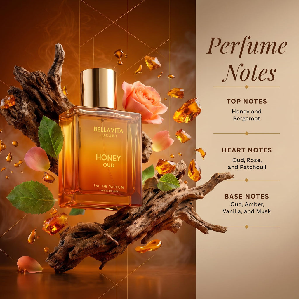 BellaVita Luxury Honey Oud Eau de Parfum | 100 ml | Unisex Perfume | Unisex Perfume with long-lasting Honey Oud Eau de Parfum, perfect for daily wear, special occasions and gifting