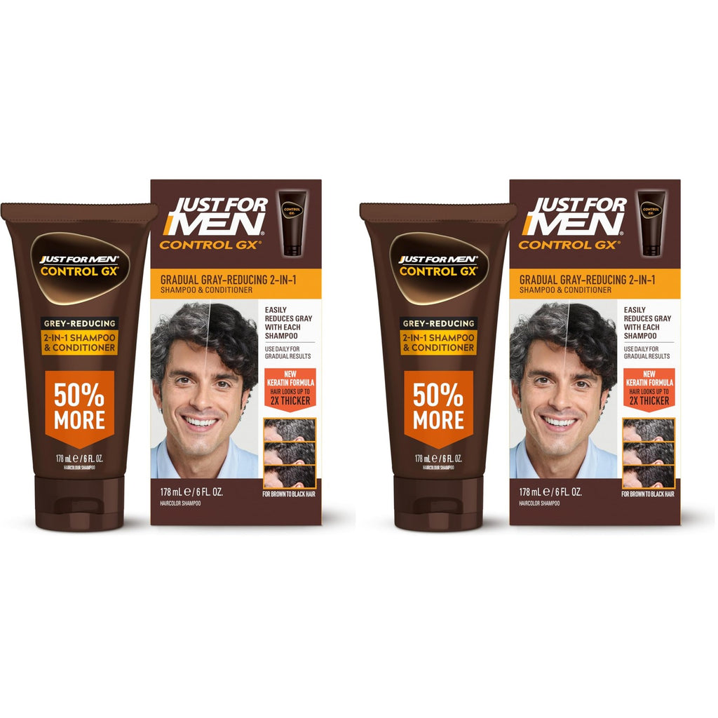 Just for Men Control GX 2-in-1 Shampoo & Conditioner, 6 Fl Oz (1 Pack) | Control GX 2-in-1 cleanses, conditions, and gradually reduces grays. Keratin strengthens and thickens hair.