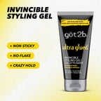 Got2B Ultra Glued Hair Gel, Extra Strong Hold, 6 Fl Oz + 1.25 Fl Oz | Locks styles in place, Non-sticky no-flake formula, Travel size included, For vertical spikes, Alpha XTR technology