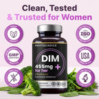 DIM for Women 350mg High Potency with BioPerine® & Broccoli Extract – 455mg Total Complex for Hormone Balance, Estrogen Metabolism, PMS & Menopause Support, Clear Skin & Women’s Wellness, 60 Capsules