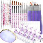 Teenitor Nail Art Tools Set, 23 Pcs Nail Art Brushes, 5 Pcs Nail Dotting Tool, 2 Set of Nail Stand, 100 Pcs Double-Sided Adhesive Tabs, Nail Art Palette, Brushes Holder, Purple