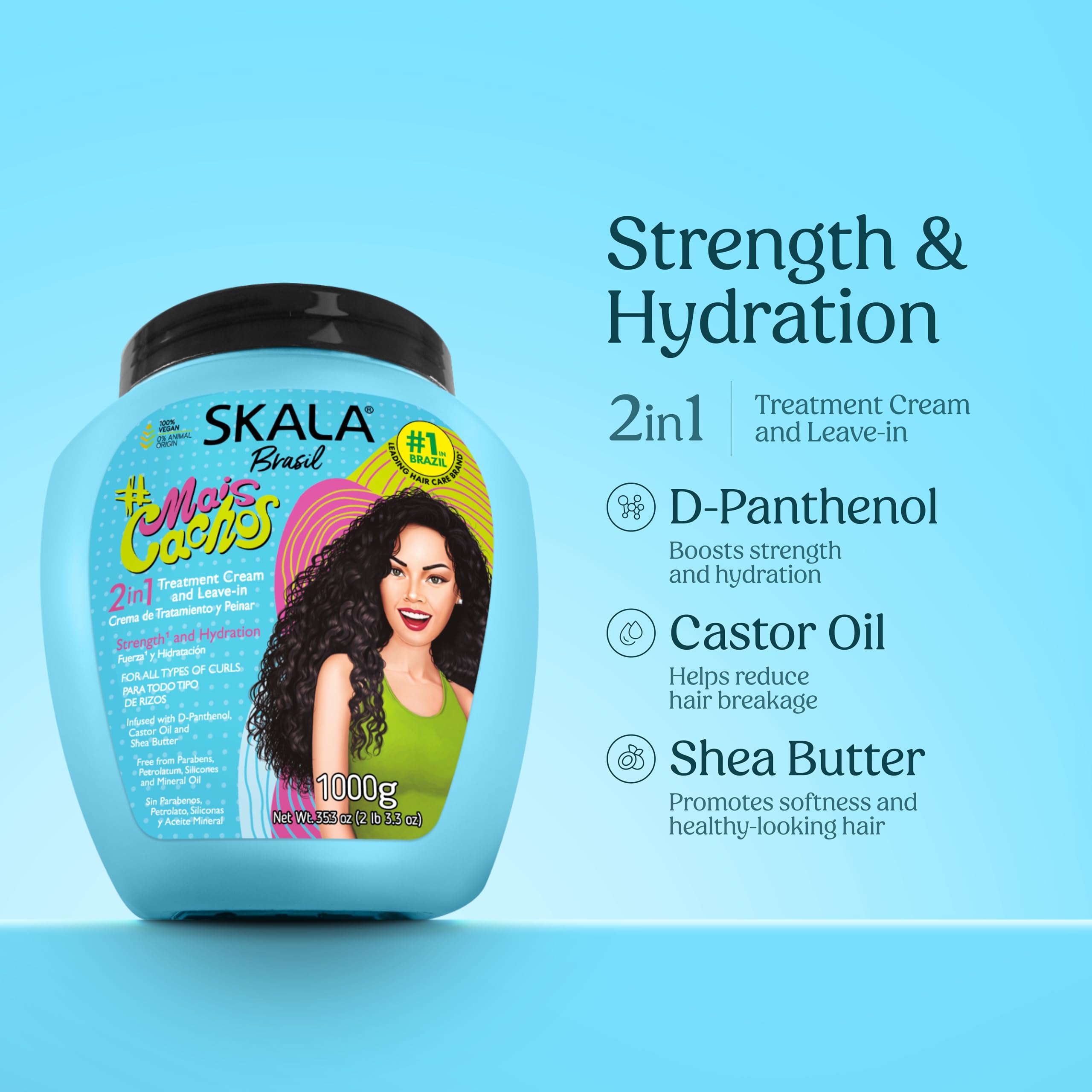 SKALA Mais Cachos Hair Type 3ABC - Eliminate Anti Frizz, For Curly Hair -2 in 1 Conditioning Treatment Cream and Cream To Comb 100% VEGAN 35.2 Oz (1 Pack)