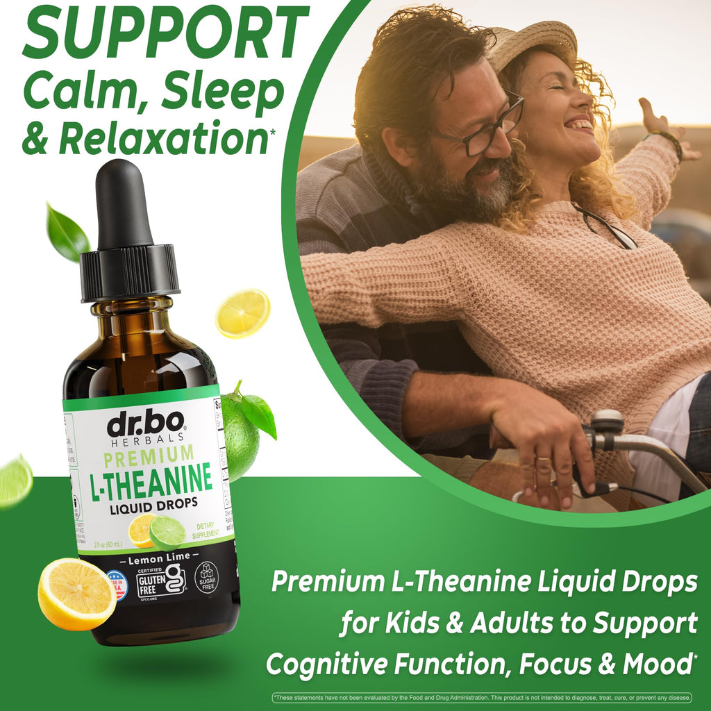 L Theanine 200mg Liquid Drops - Natural Sleep Support & Focus Supplement for Kids & Adults - Vegan, Non-GMO, Gluten Free 200mg Pure L-Theanine Drops Liquid Supplements, Mood Ltheanine for Kids 2 FL Oz