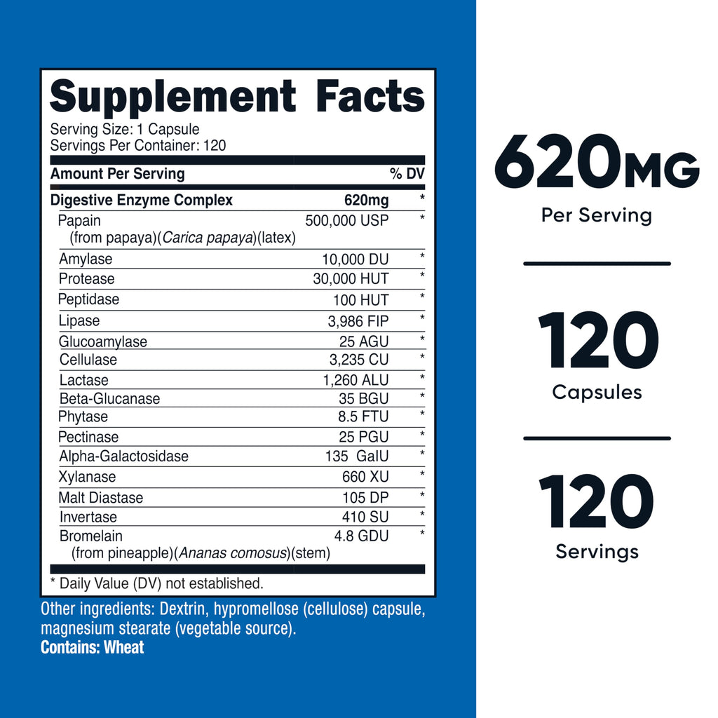 Nutricost Digestive Enzymes (620mg) 120 Capsules | Complete Digestive Enzyme Supplement