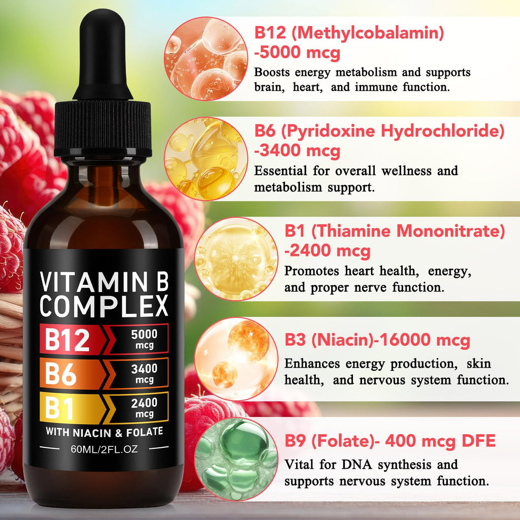 2 Packs Vitamin B12 Complex Drops 5000mcg, 80-Day Supply, Sugar/Gluten Free