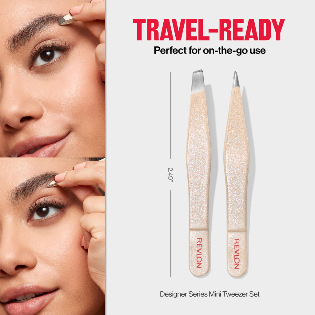 Buy now Revlon Designer Series Mini Tweezer Set, Hair Removal Tool Kit with Slant & Point Tips, Portable and Easy to Use, Made with Long Lasting Stainless Steel, 1 Count at indiglob india