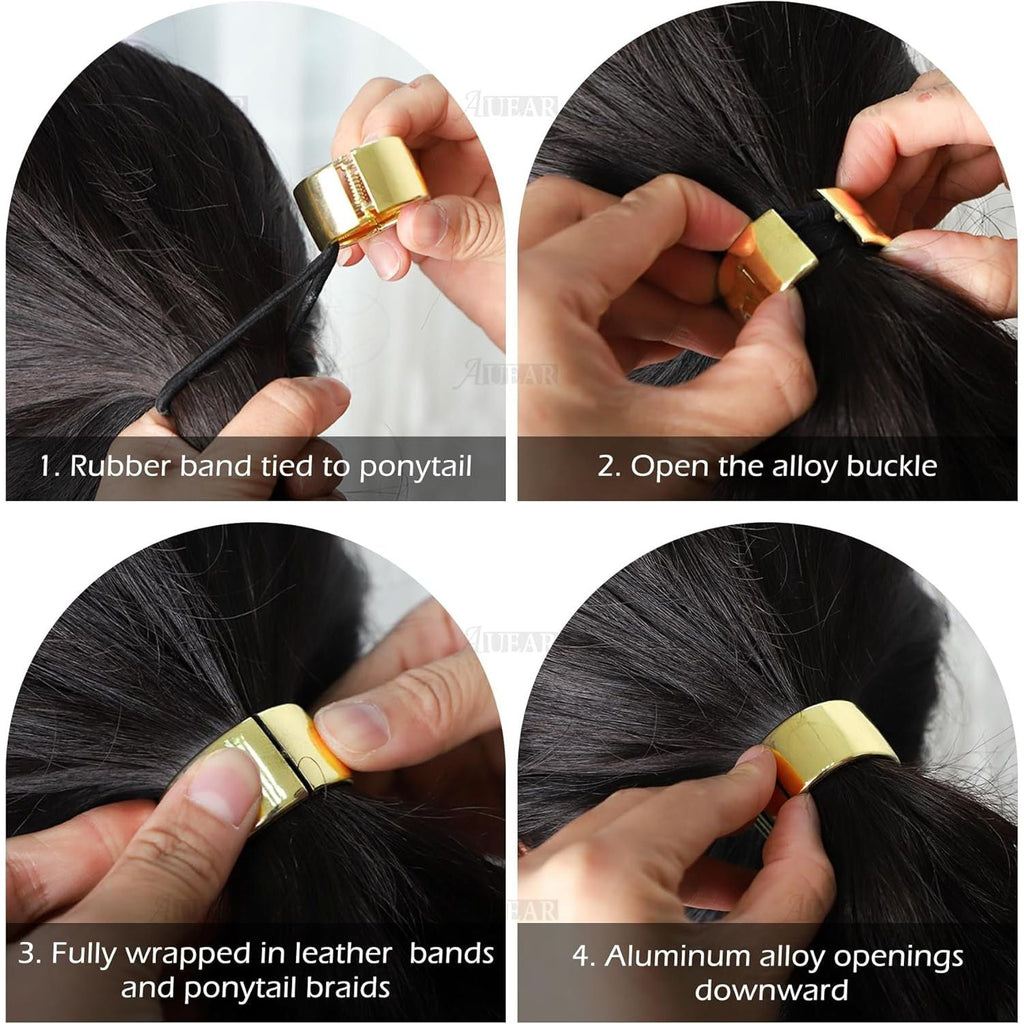Buy now AUEAR, Brushed Metal Expandable Hair Cuff Ponytail Holder Elastic Tie for Women Girls Thick Rings Set (3 Pcs, Style 3) at indiglob india