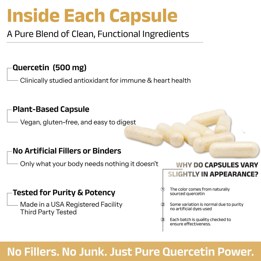 Pure Quercetin 500mg - Pure Quercetin Capsules for Immune Support & Cellular Protection – Gluten-Free, Non-GMO, 120 Capsules