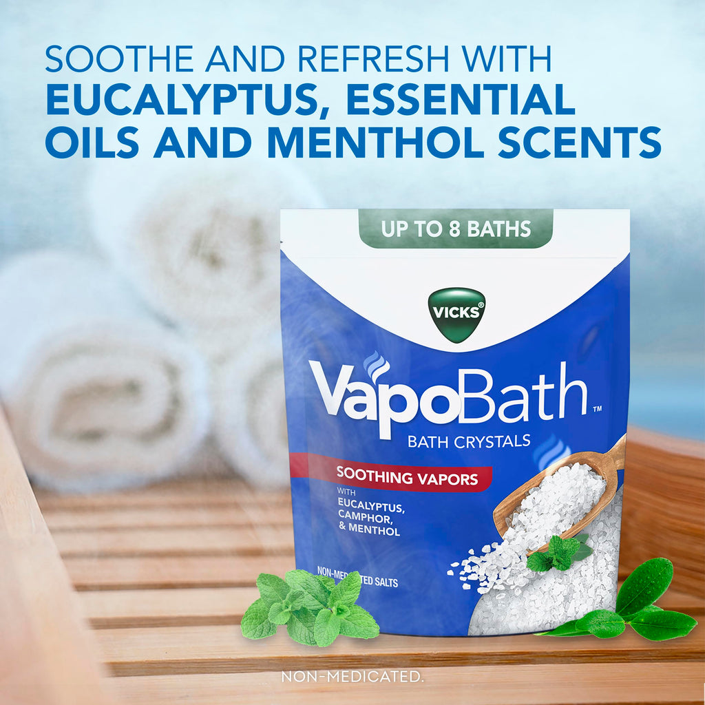 Buy now Vicks VapoBath, Bath Crystals, Soothing Non-Medicated Vicks Vapors, Refreshing Aromatherapy with Eucalyptus, Menthol, and Essential Oils, Bath Salts, 24oz at indiglob india