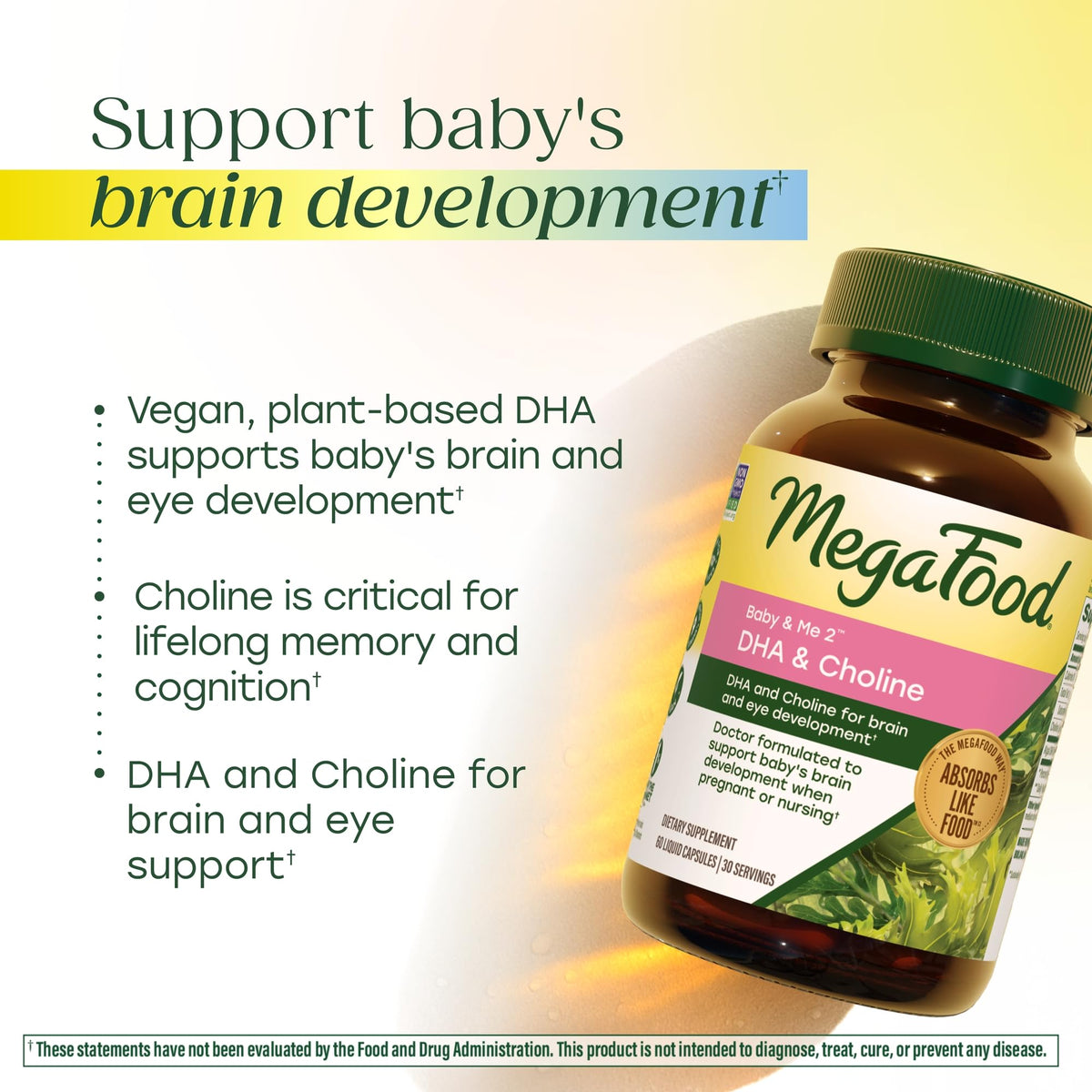 MegaFood Baby & Me 2 DHA & Choline Prenatal Vitamins, 60 Liquid Capsules