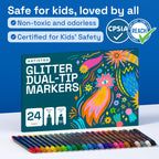 ARTISTRO 24 Sparkly Glitter Dual-Tip Paint Pens – Dazzling Markers with Acrylic Ink for Rock, Ceramic, Wood, Fabric, & More – Brush + Chisel Tips