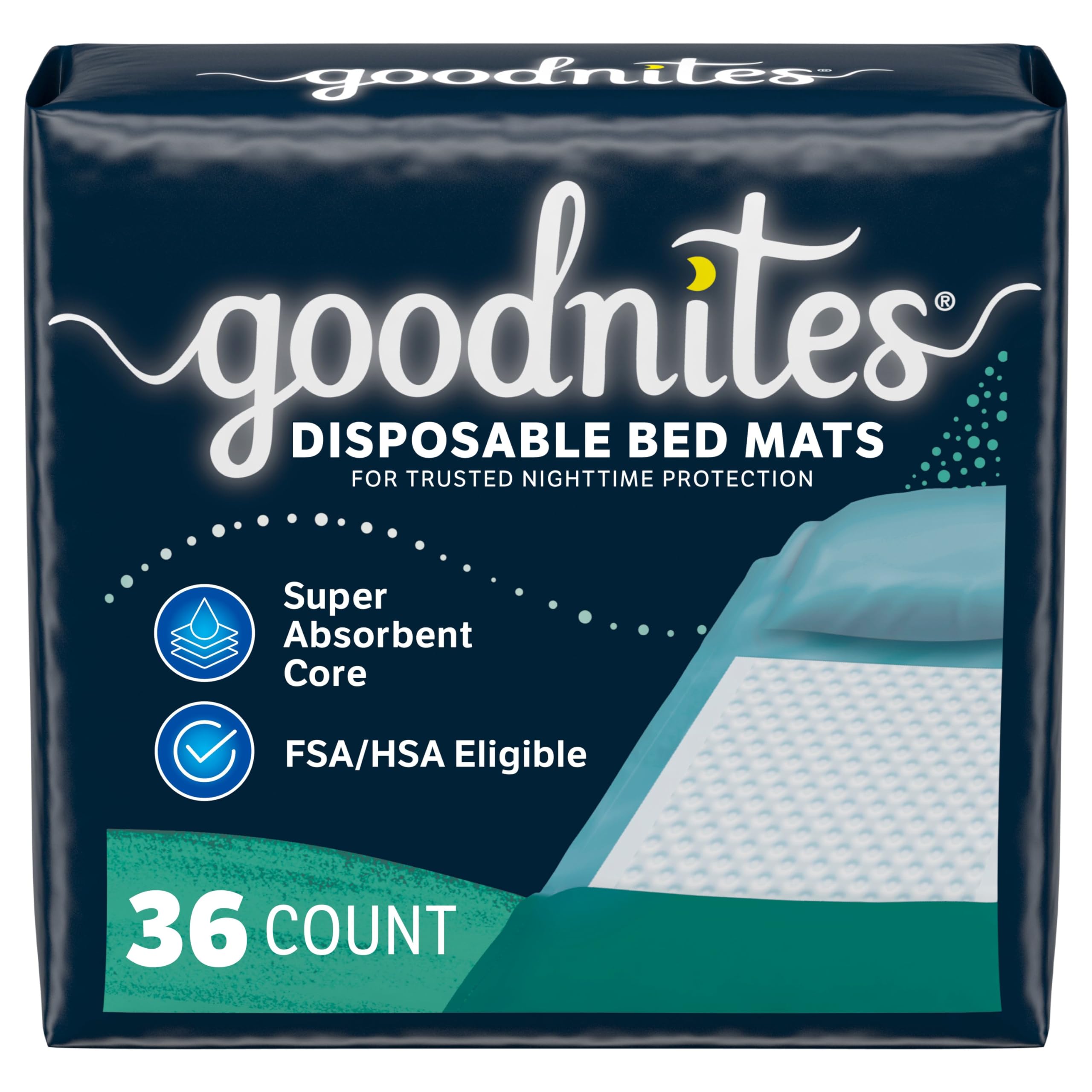 Buy now Goodnites Disposable Bed Pads/Bed Mats for Bedwetting, 2.4 x 2.8 ft, 36 Ct (4 Packs of 9) at indiglob india