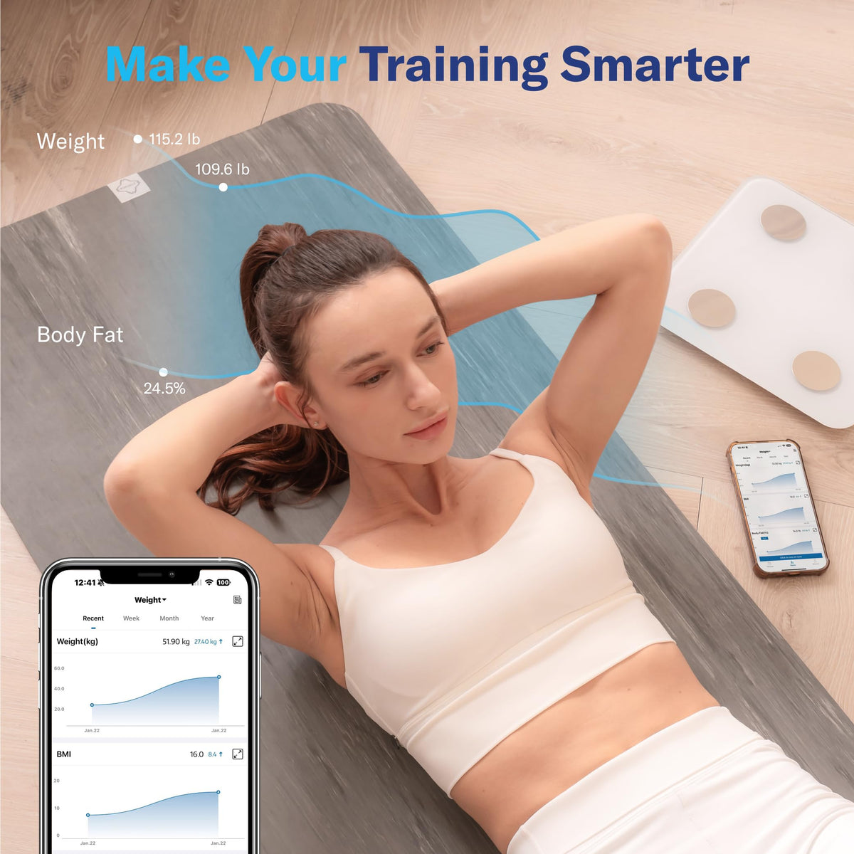 Alcedo Smart Body Fat Scale, Color-Changing Scale, Bluetooth, White
