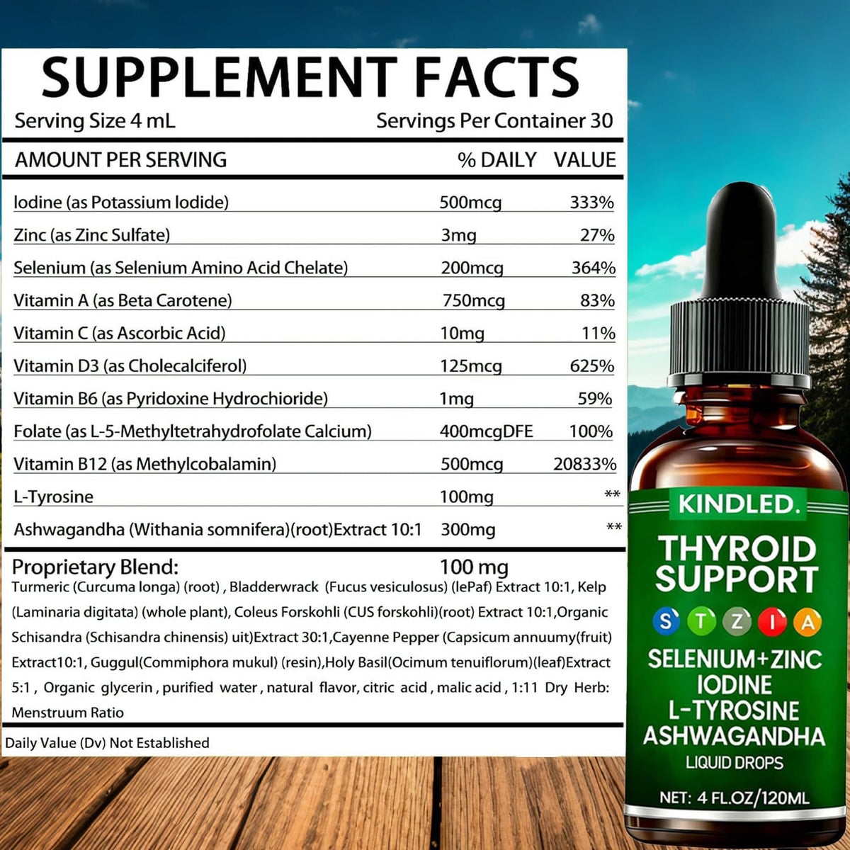 Kindled Thyroid Support Drops | Selenium Zinc Iodine L-Tyrosine Ashwagandha Liquid Drops, Thyroid Bloom | Body Balance & Support - 4 FL.OZ (1)
