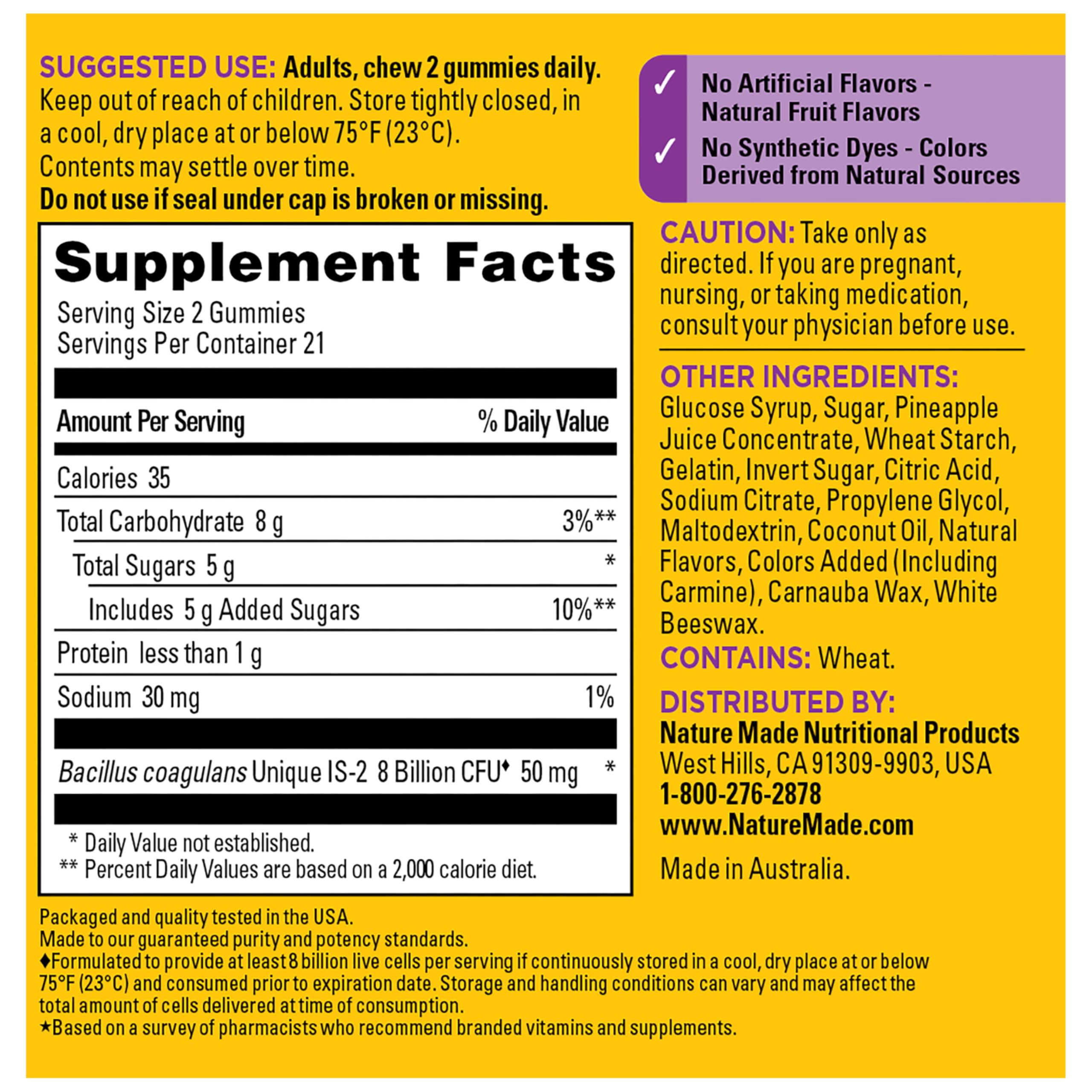 Nature Made Probiotics for Women and Men, 42 Probiotic Gummies | Probiotics with 8 Billion CFU Per 2 Probiotic Gummies, Support Healthy Digestion, Raspberry & Cherry Flavors, 21 Day Supply