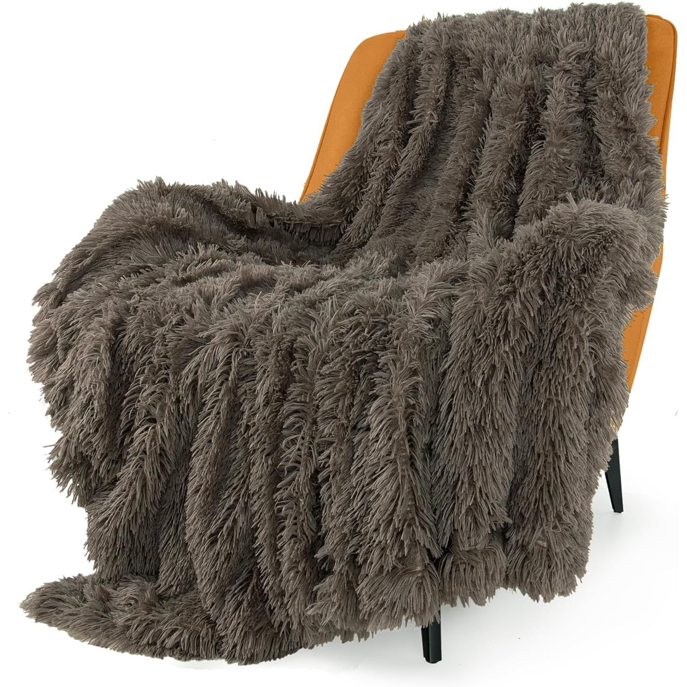 Buy now TOONOW Extra Soft Fuzzy Faux Fur Throw Blanket 50"x60", Reversible Lightweight Fluffy Cozy Plush Comfy Microfiber Fleece Decorative Shaggy Blanket for Couch Sofa Bed, Pure White 50"x60" Dark Brown at indiglob india