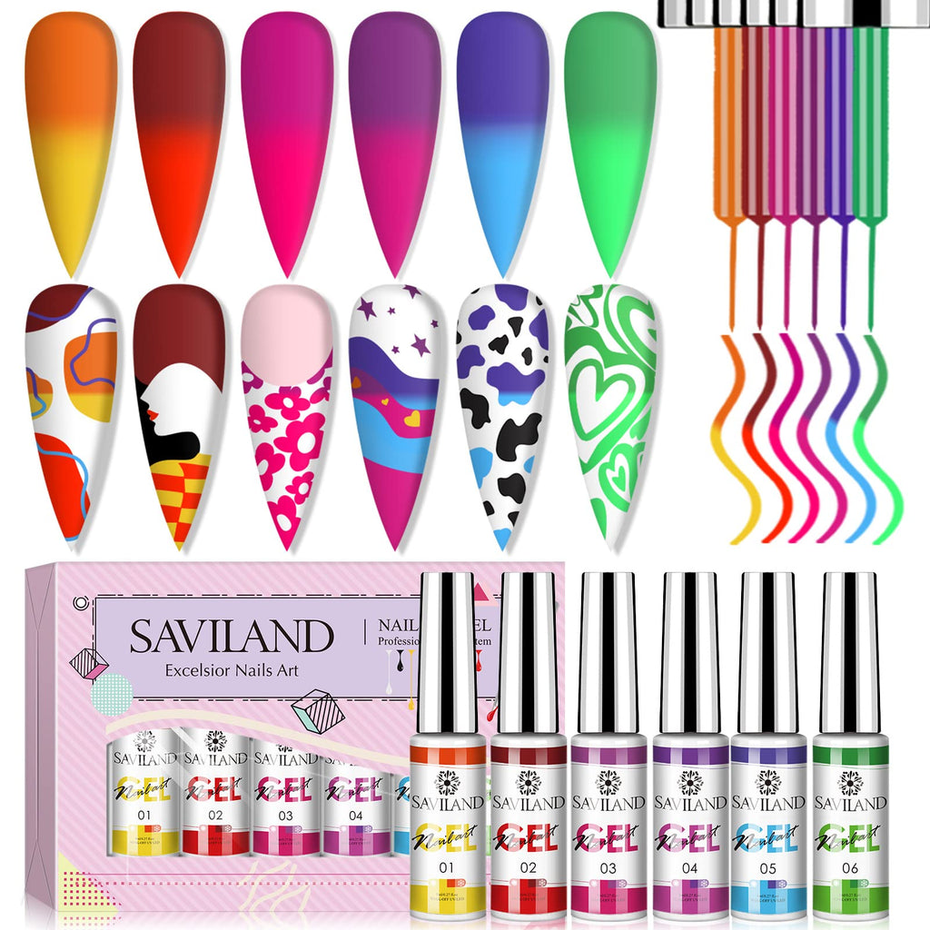 SAVILAND One-Step Gel Nail Polish Pens showcase vibrant shades and unique designs, perfect for authentic nail art creativity.