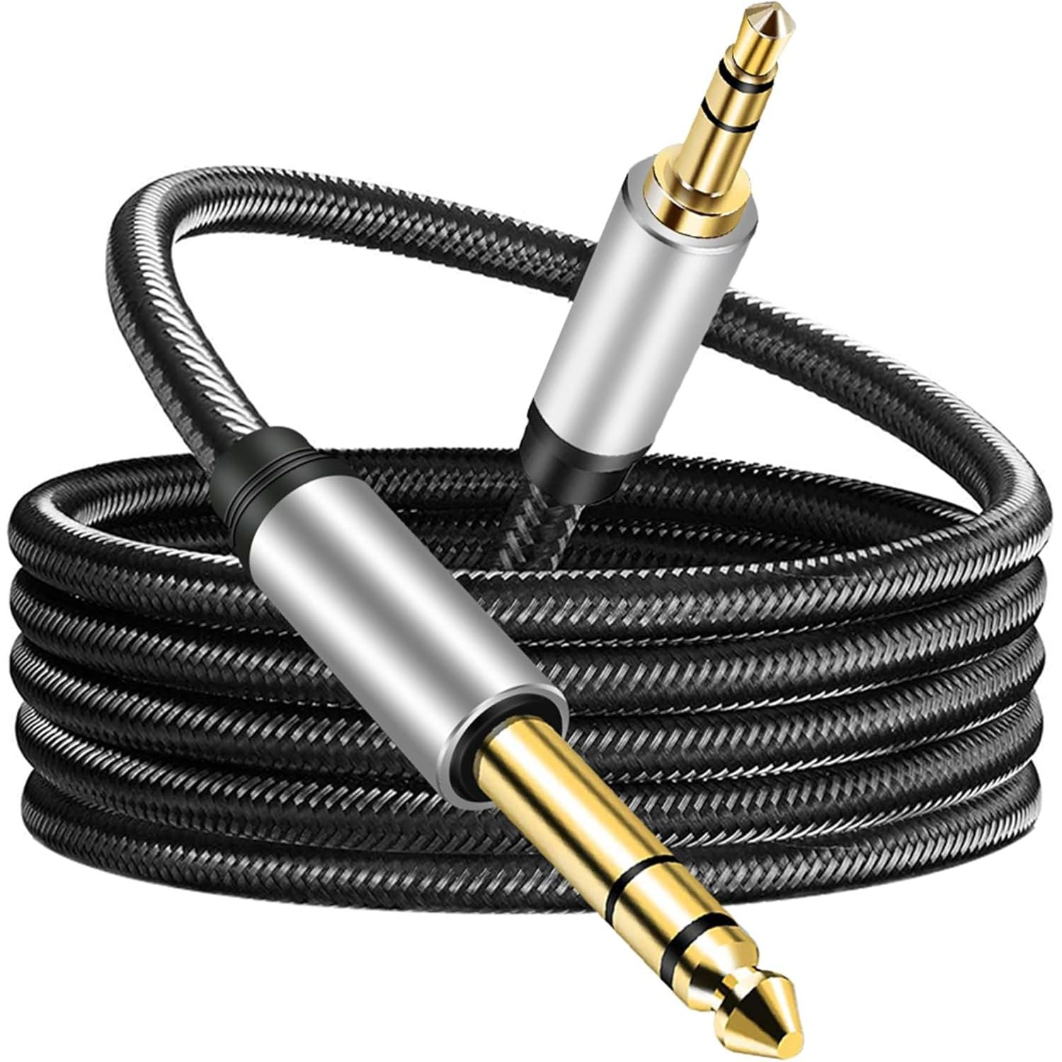 Buy now 3.5 mm to 6.35 mm Audio Cable 10Ft, Gold-Plated Terminal Silver Color Zinc Alloy Housing 3.5mm 1/8" Male TRS to 6.35mm 1/4" Male TRS Nylon Braided Stereo Audio Cable for CellPhone, Amplifiers(10Ft/3M) 15 ft at indiglob india