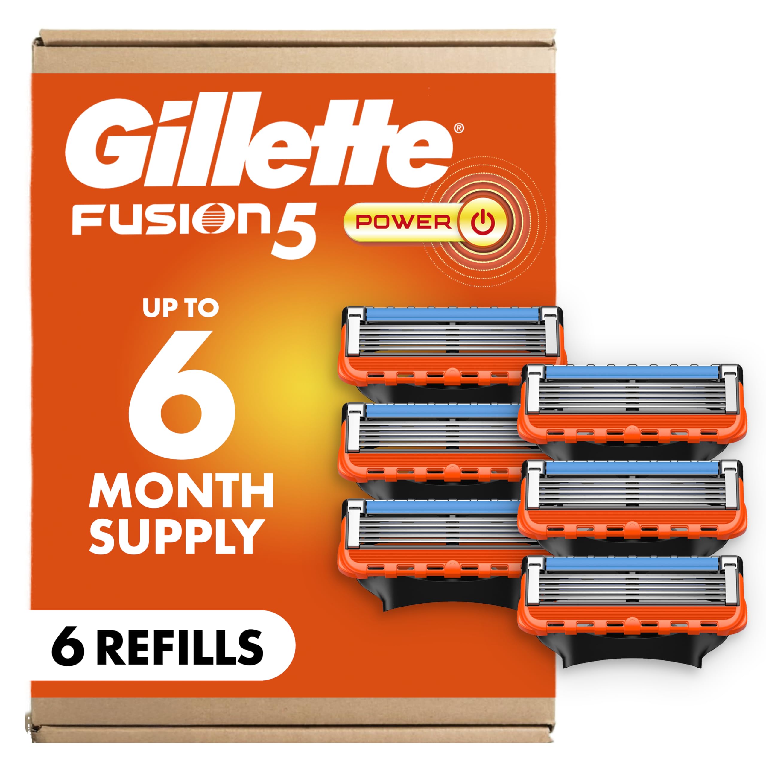 Gillette Fusion5 Power 5-Blade Razor Refills for Men, with Precision Trimmer, 6 Count