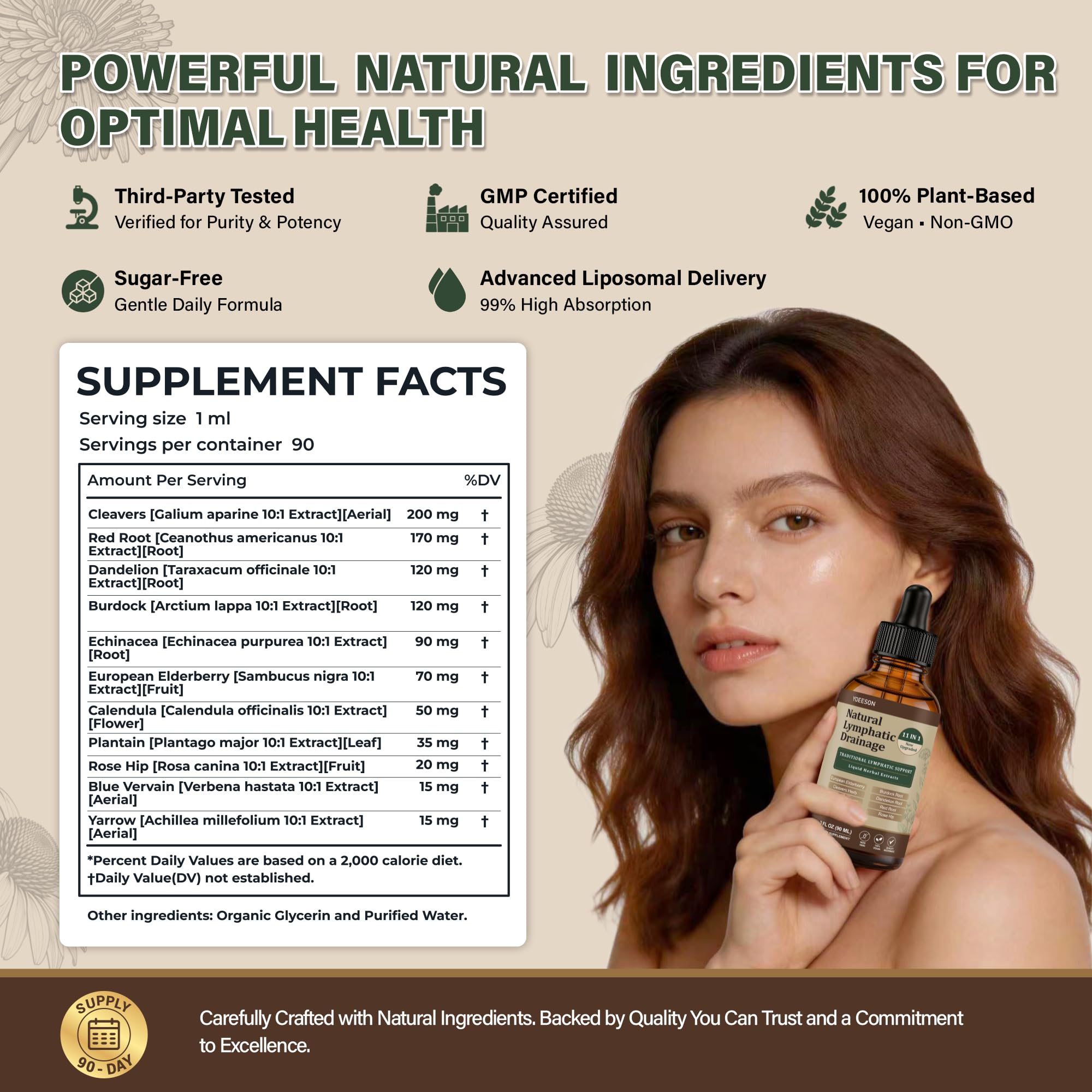 Natural Lymphatic Drainage 11-in-1 Herbal Liquid Supplement - 90 Day Supply | with Cleavers,Elderberry, Echinacea, Dandelion, Calendula & Burdock, Supports Lymphatic Health, Detox & Daily Wellness