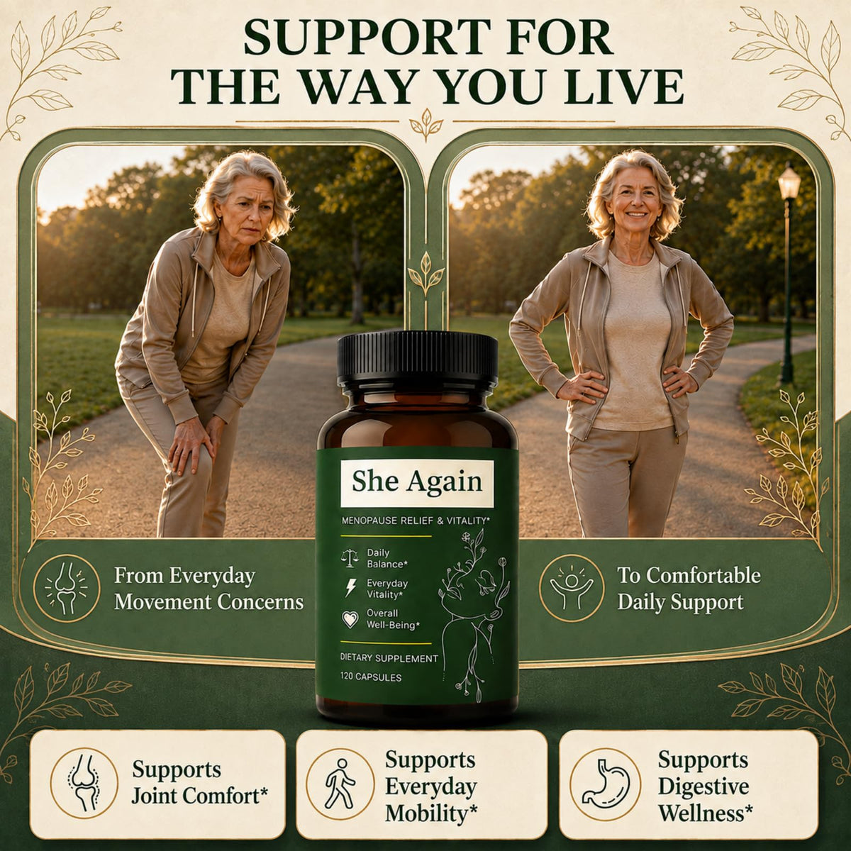 She Again Menopause Supplement for Women with Probiotics, 120 Capsules