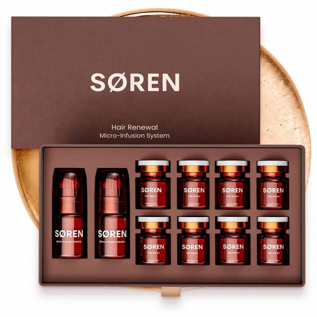 SØREN Micro Infusion Hair Renewal System by SOREN – Saw Palmetto & Peptide Scalp Treatment Kit | Supports Fuller, Thicker-Looking Hair | Gold Microinfuse Applicator | 3 Month Supply