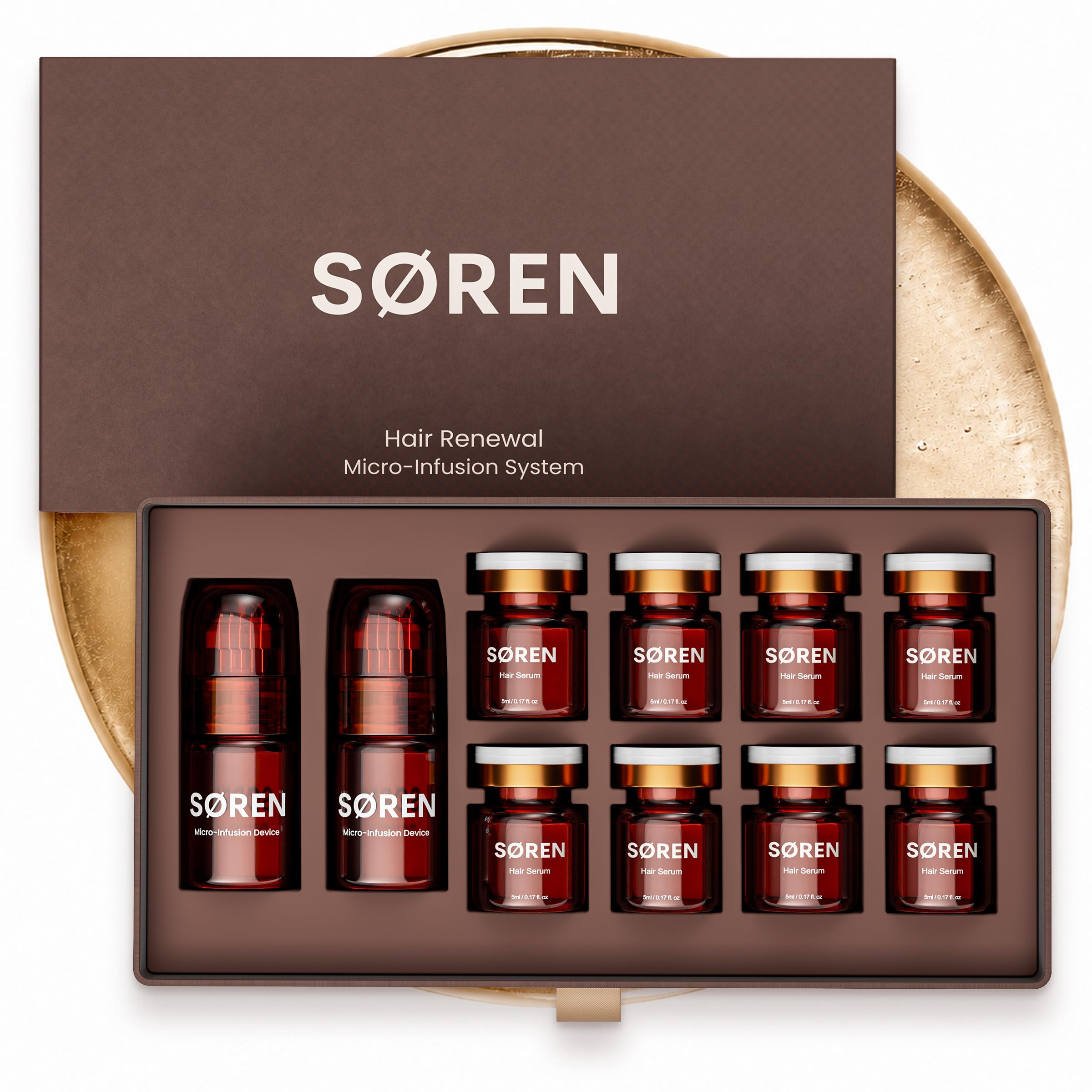 SØREN Micro Infusion Hair Renewal System by SOREN – Saw Palmetto & Peptide Scalp Treatment Kit | Supports Fuller, Thicker-Looking Hair | Gold Microinfuse Applicator | 3 Month Supply