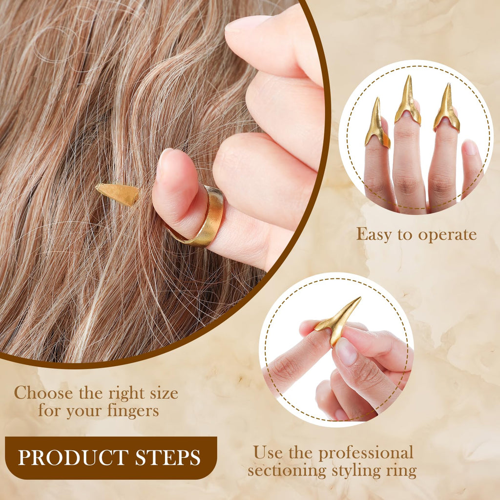 Jadive 6 Pcs Hair Parting & Sectioning Rings Stitch Braid Finger Tools