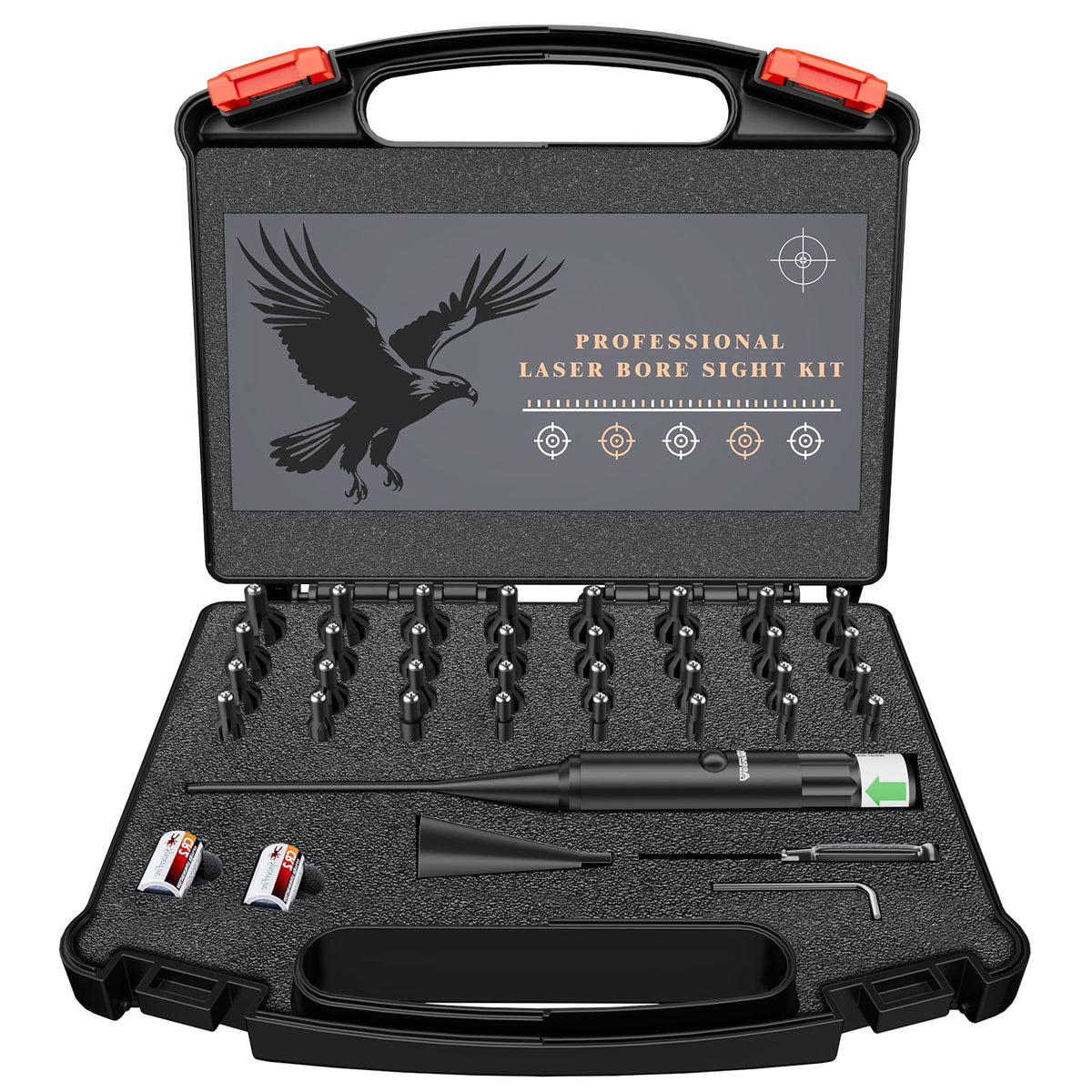 Bore Sight Laser Professional Green Laser Bore Sight Kit with 32 Adapters fit 0.17 to 12GA Calibers, Multiple Caliber Green Bright Bore Sighter Laser Powerful Support for All Gun, Rifle, Pistol