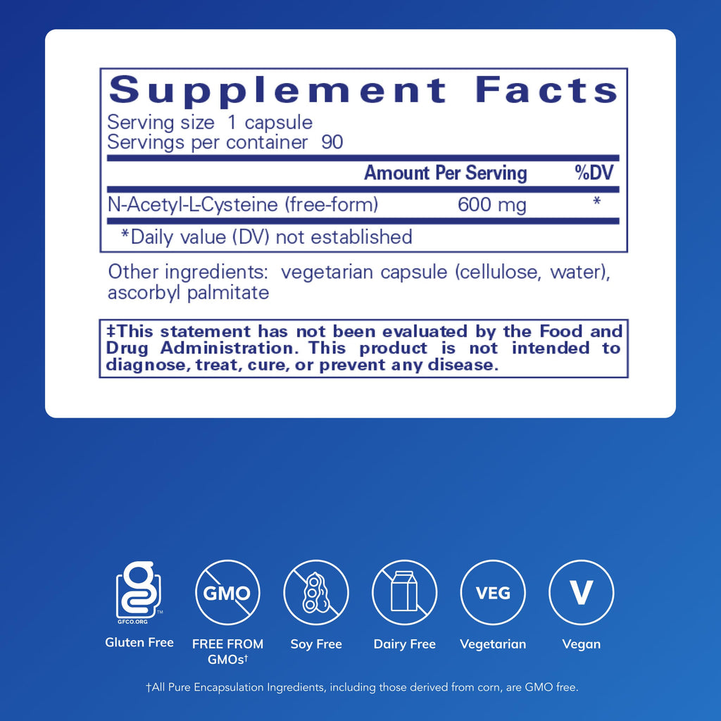 Pure Encapsulations NAC 600 mg, 90 Capsules | N-Acetyl Cysteine NAC Supplement for Lung Health and Immune Support*, Liver Support and Antioxidants*