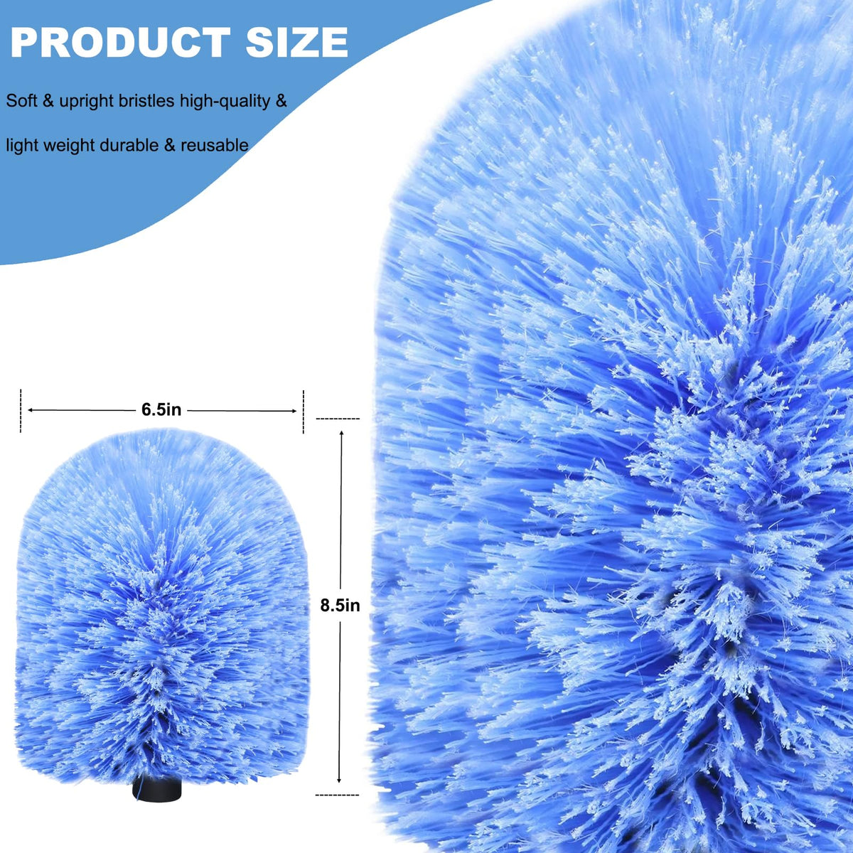 Big Cobweb Duster Head Twist-On Spider Web Fuster for Outdoor & Indoor Web Cleaning // Fits Standard 3/4 inch Threaded Poles // Cobweb Duster Brush Head Only (Blue)