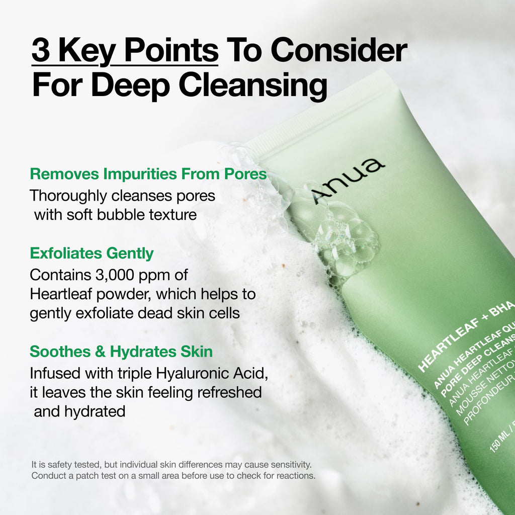 Anua Heartleaf Quercetinol Pore Deep Cleansing Foam, 5.07 fl.oz | Face wash for Pore Refining Cleanser, Hydrating Daily Cleanser For Double Cleansing, Gentle Foaming with BHA, Korean Skincare