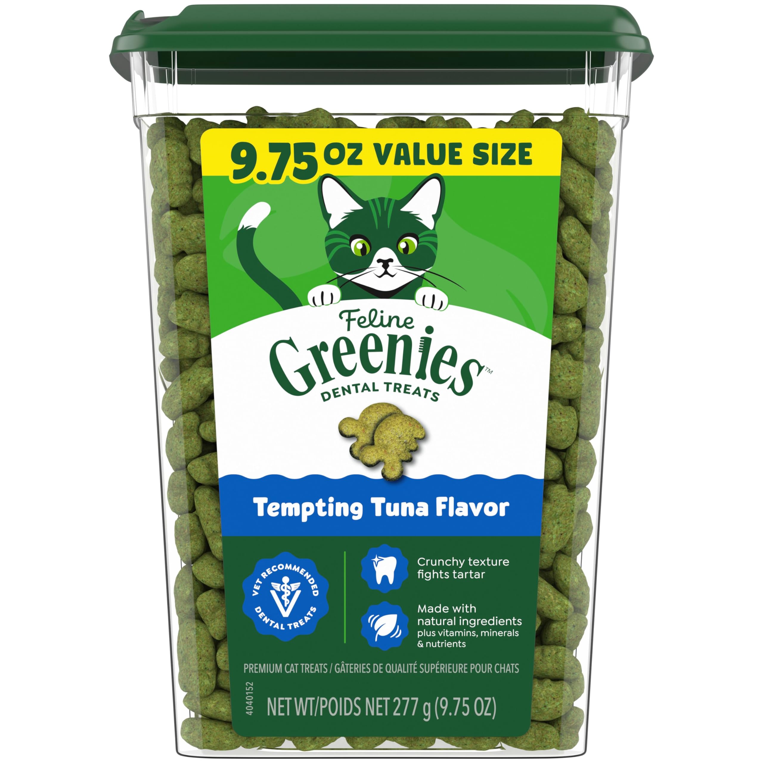 Buy now Greenies Cat Treats, Veterinarian-Recommended Adult Natural Dental Cat Treats, Tempting Tuna Flavor, 9.75 oz. Tub 9.75 Ounce (Pack of 1) at indiglob india