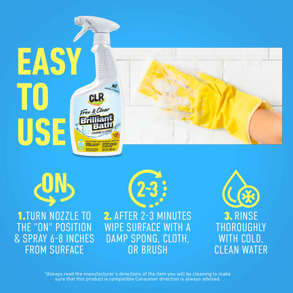 CLR Brands Brilliant Bath Bathroom Cleaner Spray Free & Clear, 26 oz.