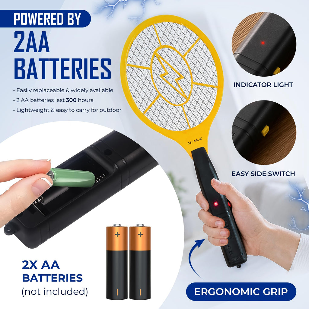 DEVOGUE® Electric Fly Swatter Bug Zapper Battery Operated Flies Killer Indoor and Outdoor Pest Control Mosquito Zapper and Insect Catcher Racket