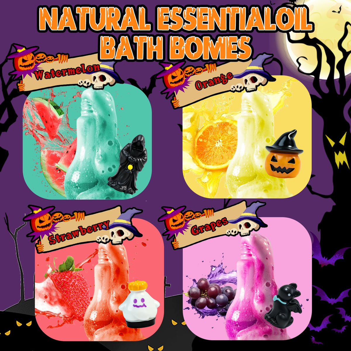Halloween Bath Bombs Potion Kits for Kids with Toys Inside 4 Pcs Boo Basket