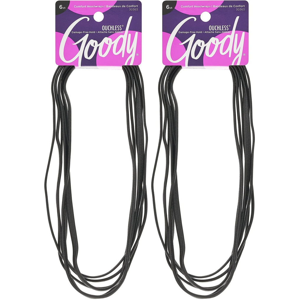 GOODY Women's Ouchless Thin Hair Flat Narrow Headwrap, Black, 6 Count