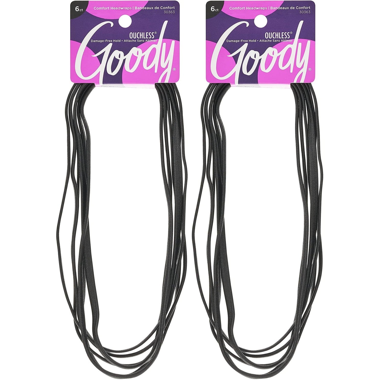 GOODY Women's Ouchless Thin Hair Flat Narrow Headwrap, Black, 6 Count
