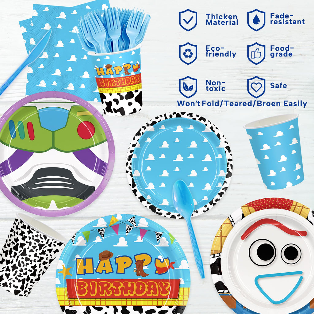 171pcs Toy Birthday Party Supplies Include Paper Plates Napkins Cups Banner