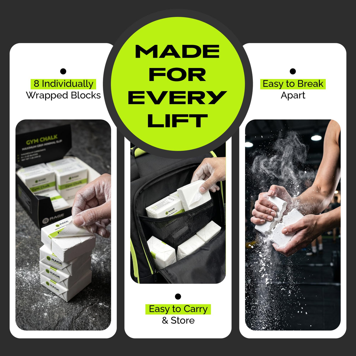 Rage Fitness Gym Chalk, Pure Magnesium Carbonate - Pack of 8, 1lb Block