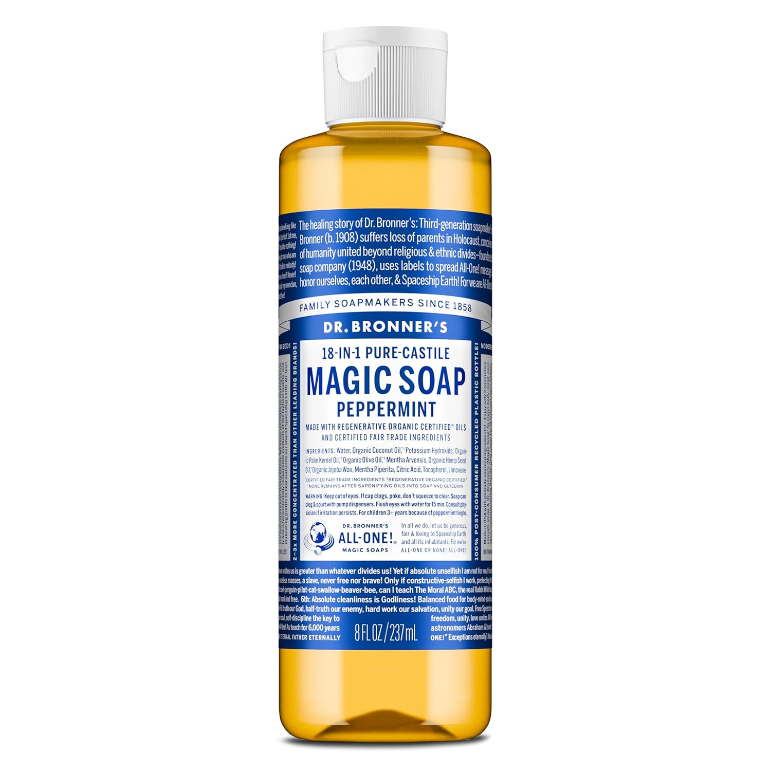 Buy now Dr. Bronner's Pure-Castile Magic Liquid Soap- Made with Regenerative Organic Oils- For Body, Face, Hair, Dishes, Pets, Laundry Natural, Vegan, Non-GMO - Peppermint, 32 oz (2-Pack) 8 Fl Oz (Pack of 1) at indiglob india
