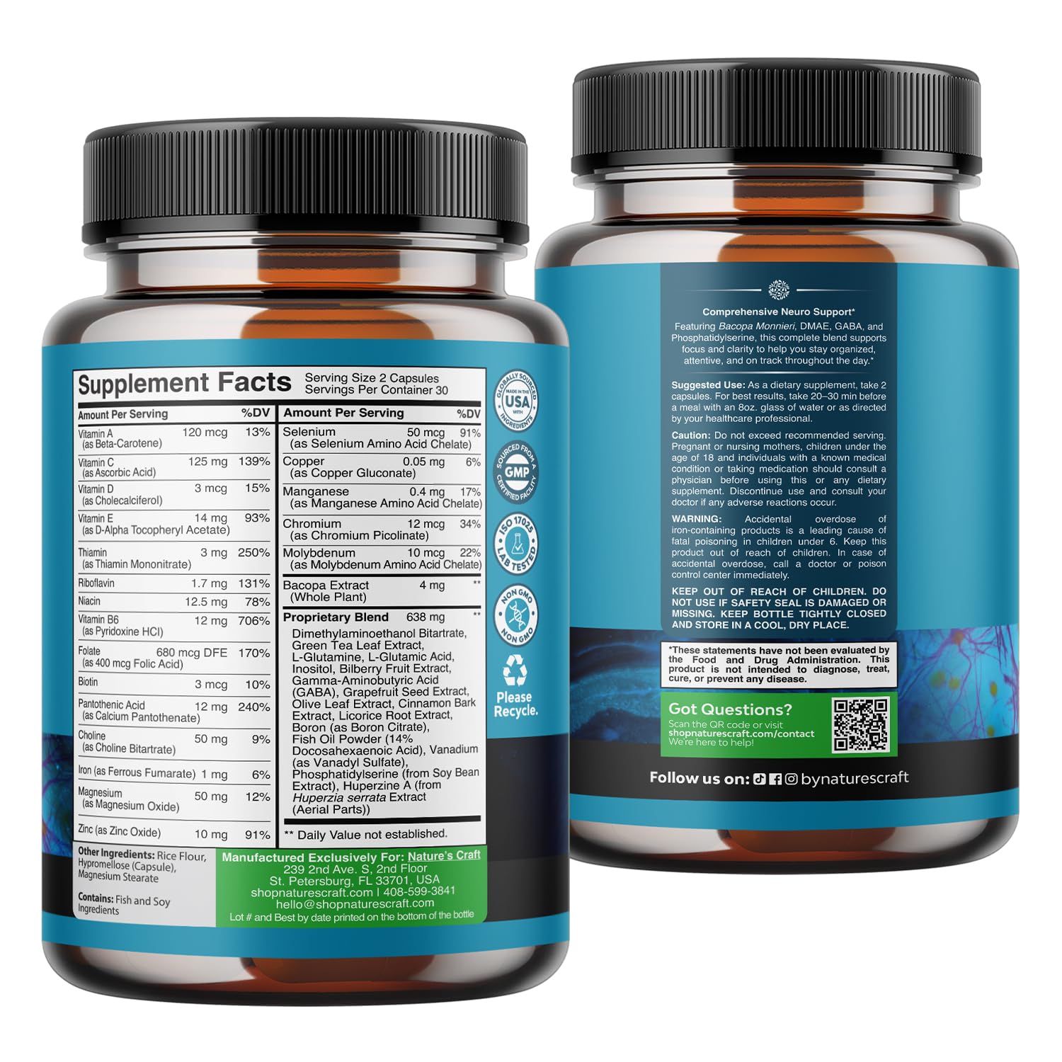 Neuro Health Brain Supplements for Memory and Focus - Nootropic Pills 60ct | Nootropics brain health supplement to support memory, focus, brain fog, mental clarity & healthy focus for adults