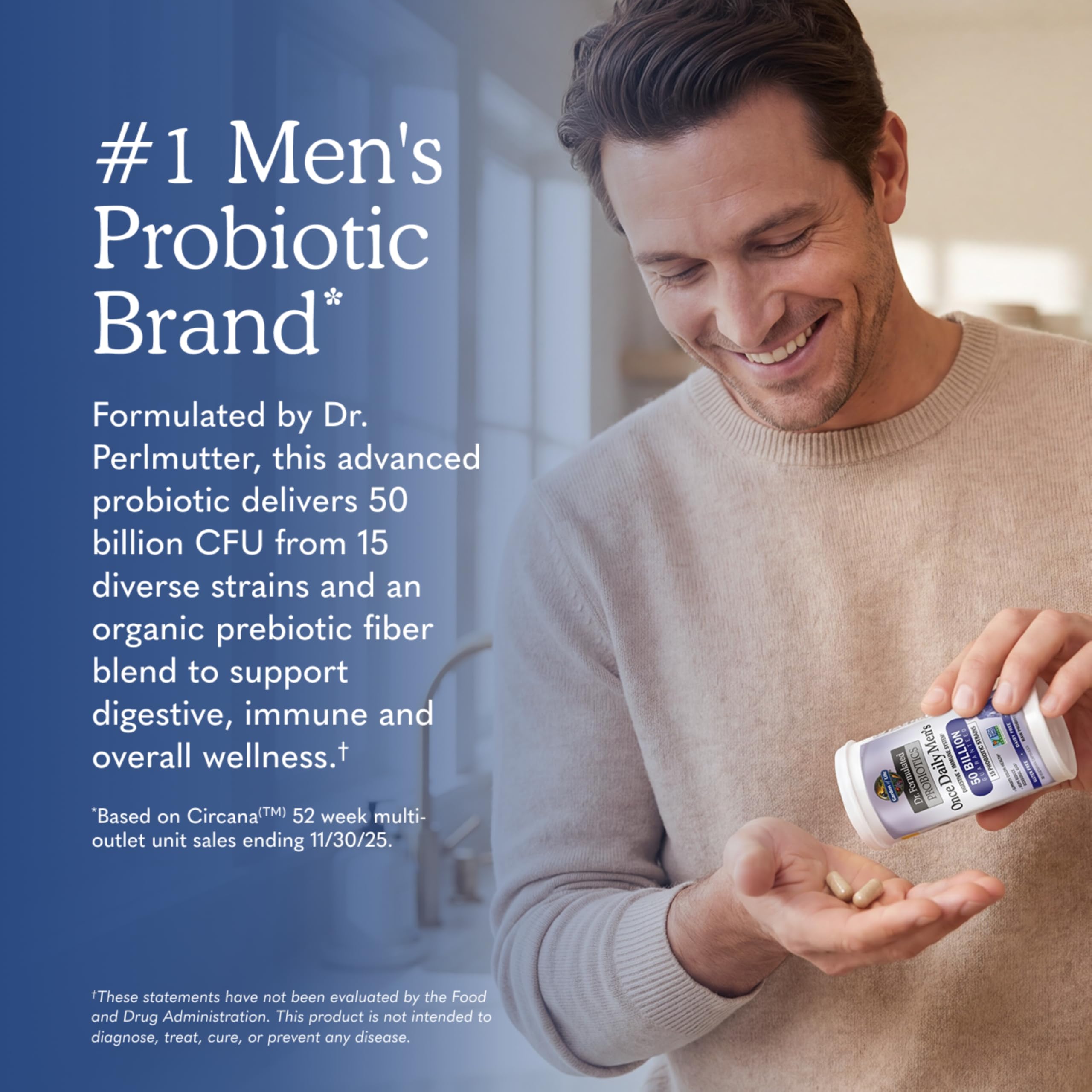 Garden of Life Probiotics for Men, Dr Formulated 50 Billion CFU 15 Probiotics for Digestive Health + Organic Prebiotic Fiber, Colon & Immune Support, Daily Gas Relief, Shelf Stable, 30 Capsules