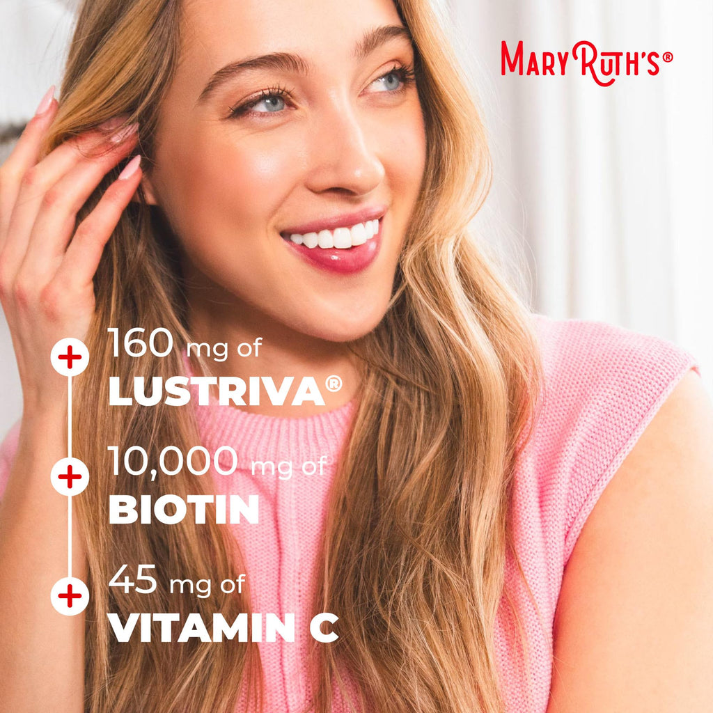 MaryRuth's Multivitamin + Hair Growth Gummies, Thicker Hair, 30 Servings | With Lustriva®, Biotin 10000mcg, B Vitamins, Formulated for Thicker Hair, Wrinkles, Fine Lines, Skin Care
