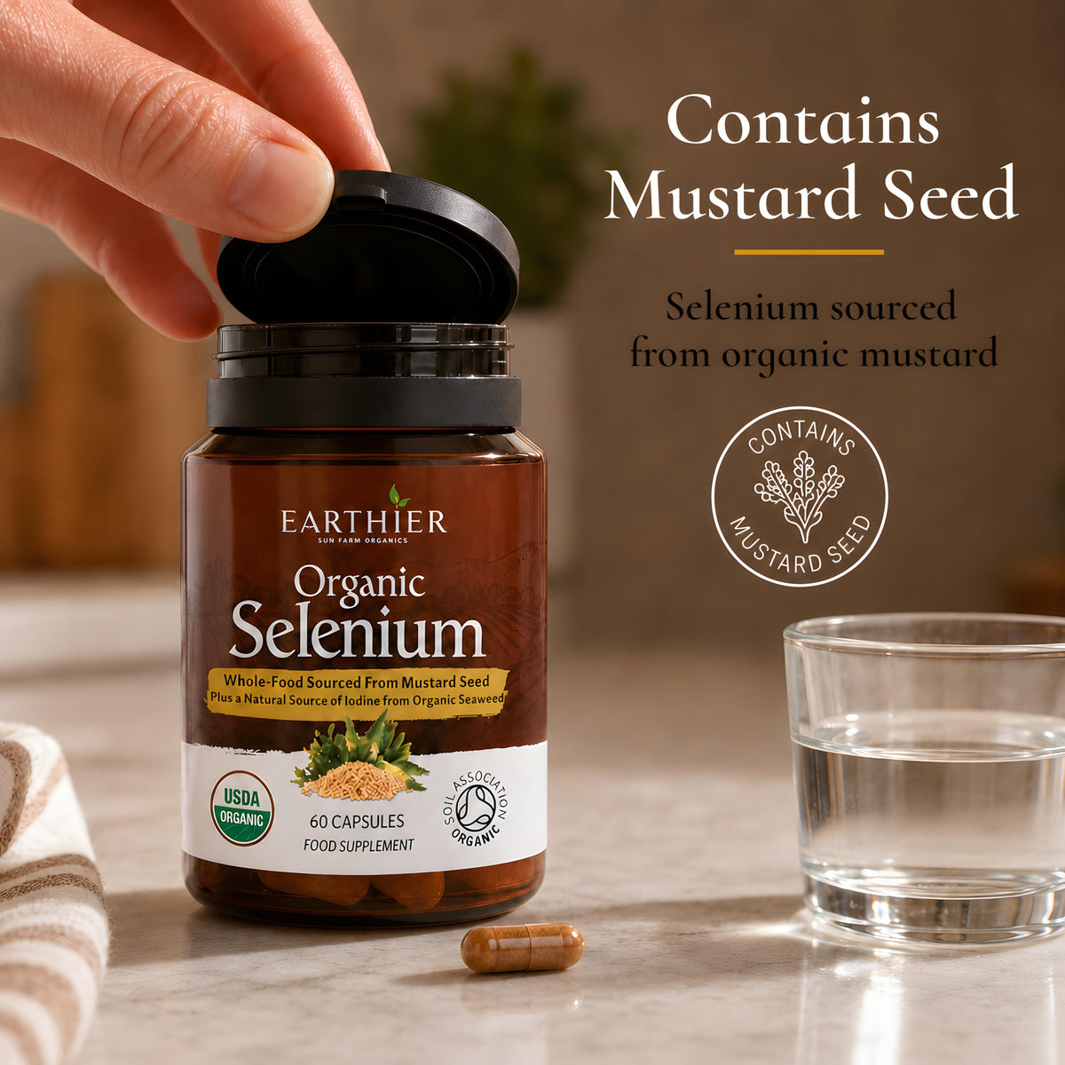Organic Selenium 200 mcg with Iodine and Silica All from Certified Organic Whole Foods - Two Month Supply