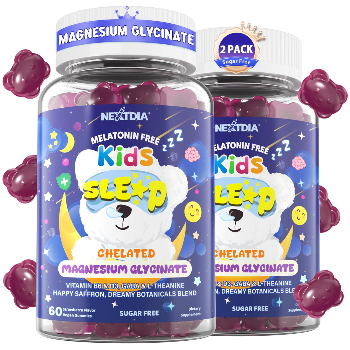Kids Sleep Gummies Magnesium Glycinate D3 B6 Saffron No Melatonin Sleep Aid